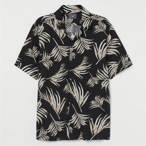 H&M Black and Cream Leaf Print Men's Shirt